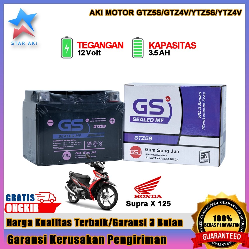 Aki Motor Honda Supra X 125 Aki Kering Accu Kering MF GTZ5S terlaris