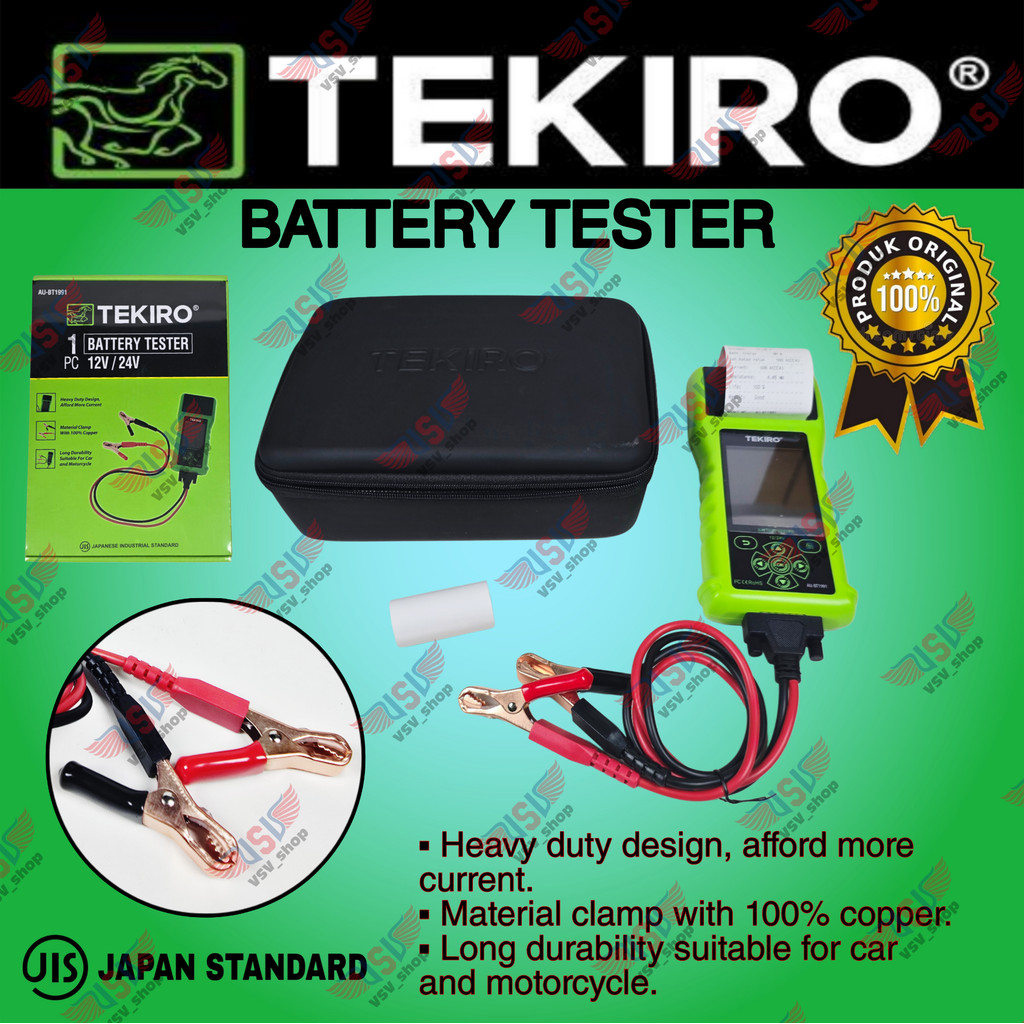 TEKIRO Battery Tester 12V/24V print hasil Alat tester aki mobil motor
