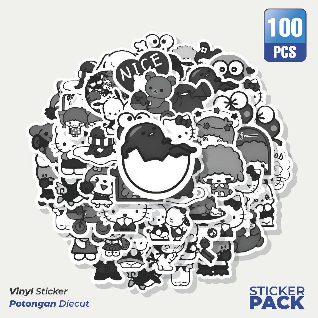 

Super Hemat! 100 PCS Stiker Black and White Famous Cartoon Waterproof Aesthetic- Untuk Laptop, Motor, dan Helm - Paper Stationery Pack