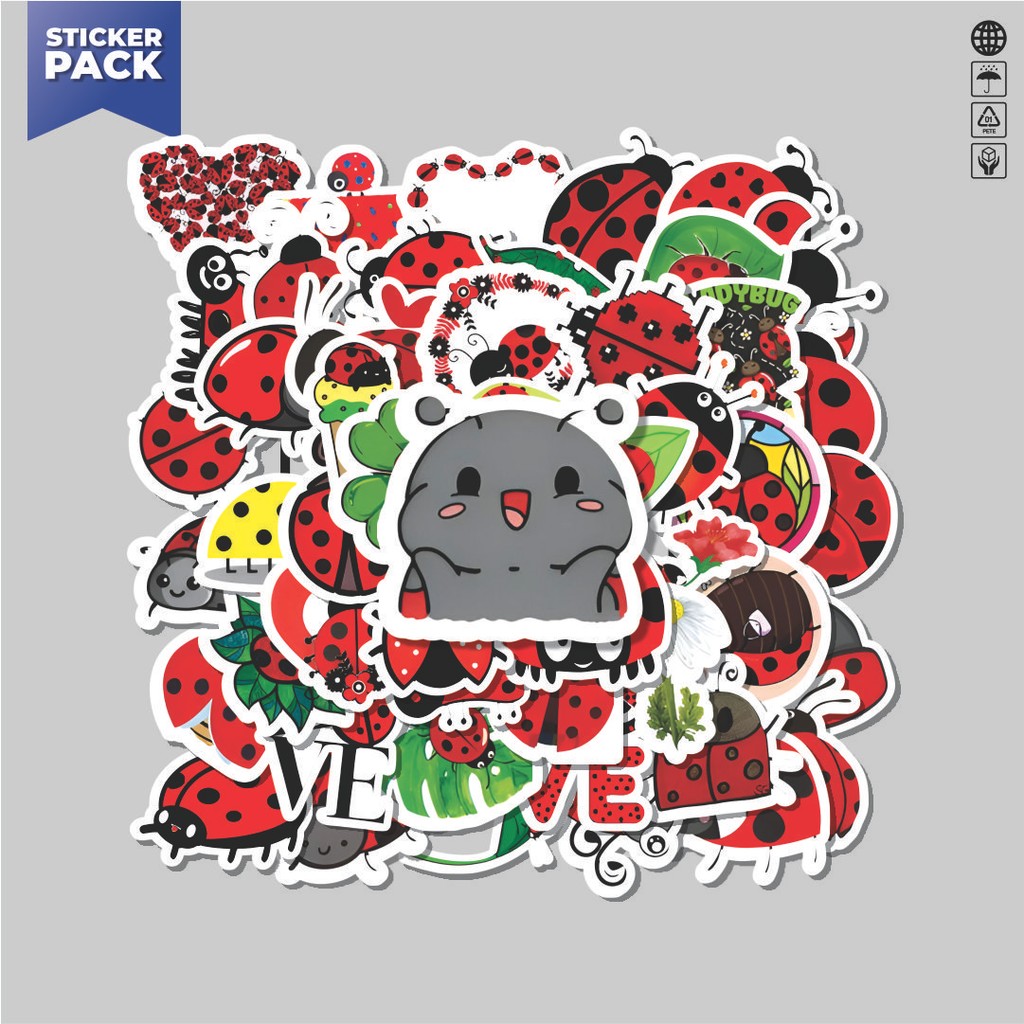 

[100PCS]Stiker Pack Stiker Hewan Ladybird,/Ladybug [Kumbang Kecil] Aesthetic Vinyl Anti Air Dekorasi Sticker Laptop Buku Journal Koper Helm Casing HP Gitar Helm Skateboard
