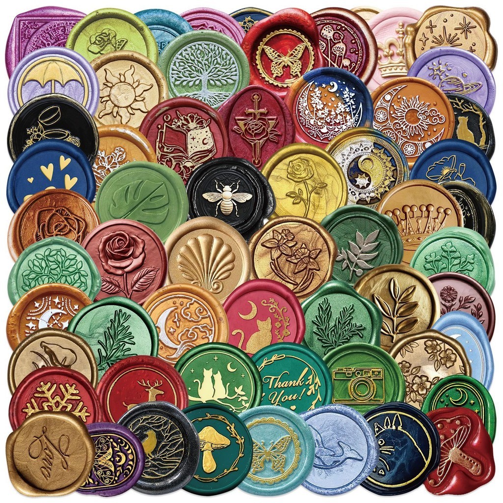 

64Pcs Wax Seal Stamp Graffiti Stickers - Waterproof DIY Decor for Phone Case/Journal/Luggage