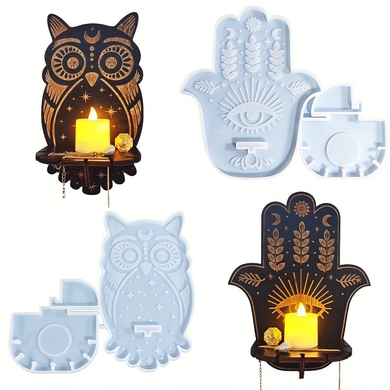 

DIY Crystal Epoxy Resin Mold Owl Fatima Hand Wall Hanging Candle Holder Silicone Mold