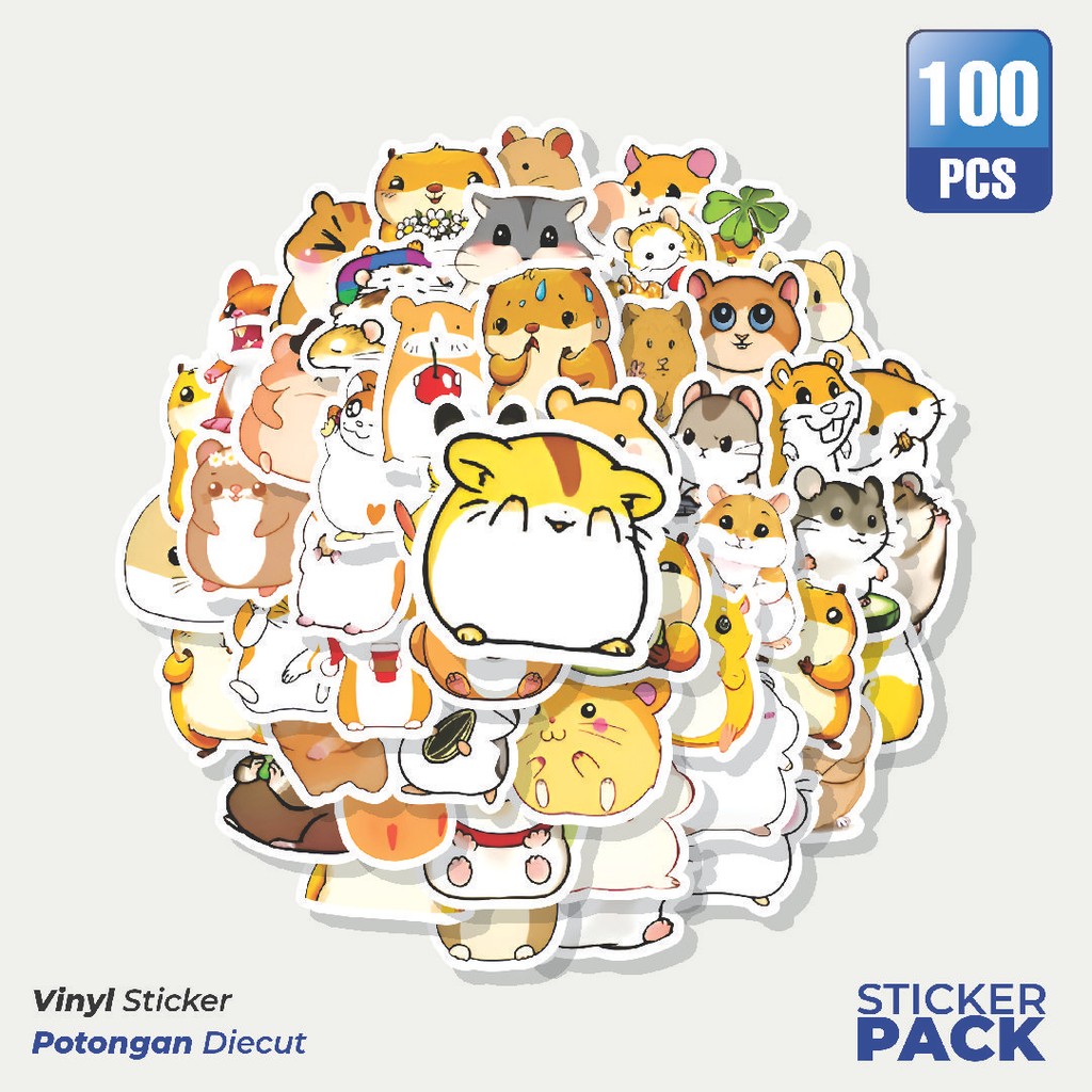 

Super Hemat! 100 PCS Stiker Cute Hamster Waterproof Aesthetic- Untuk Laptop, Motor, dan Helm - Paper Stationery Pack