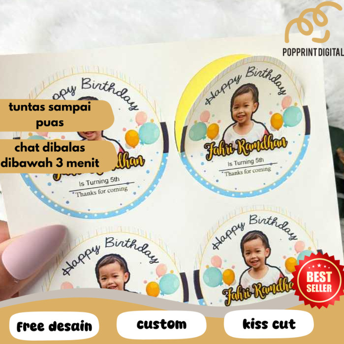 

PpD 2-4 Sticker Bulat Ulang Tahun Anak Stiker Ultah Free Design Template Birthday Bahan Chromo