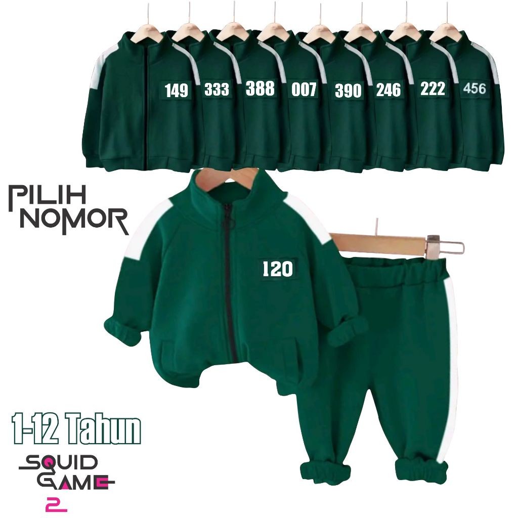 TERNASTORE Setelan Baju Anak Peserta Squid Game Pilih Nomor Set Sweater Panjang