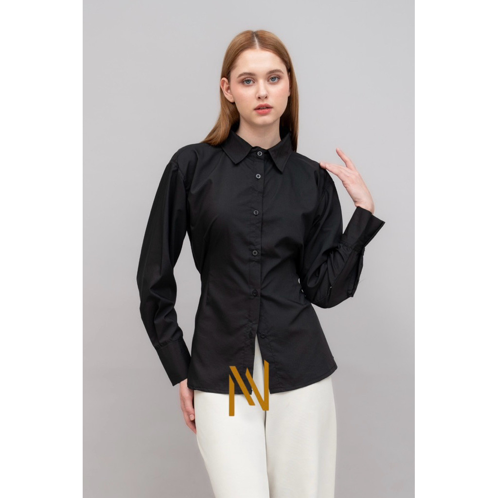 AJISHOP Kemeja Slim Fit Wanita | Kemeja wanita kantor | Kemeja Slim Fit Katun Premium | Kemeja Slim 