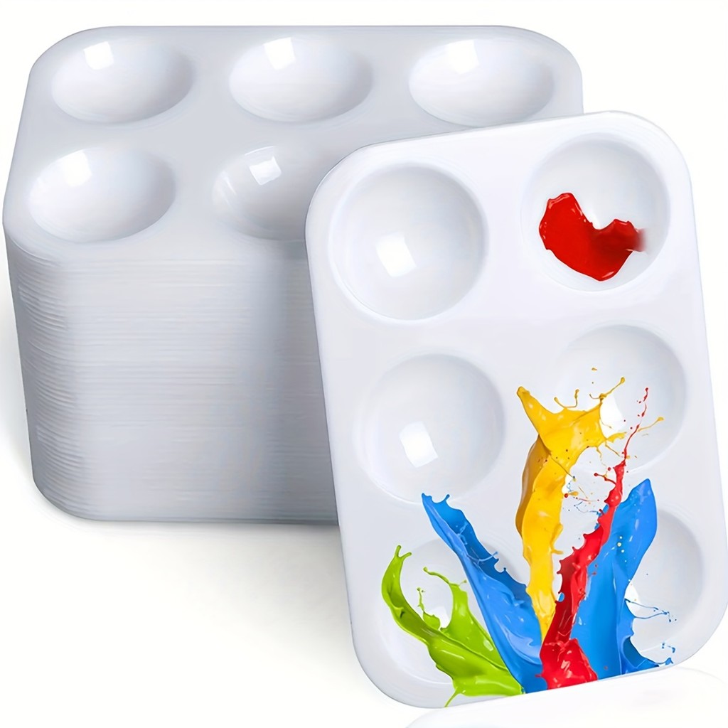

2/8/12/20/50/100 Pcs White Plastic Paint Palette 6 Well Watercolor Palette Rectangular Paint Tray Paint Mixing Palette