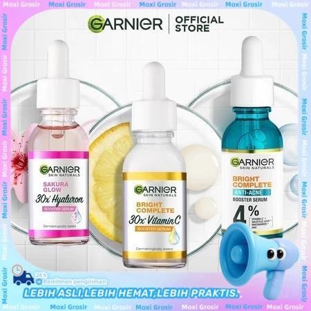 Garnier 3PCS - Bright Complete Anti Acne 30ml / 30x Sakura White Booster Serum 30ml / Vitamin C Seru