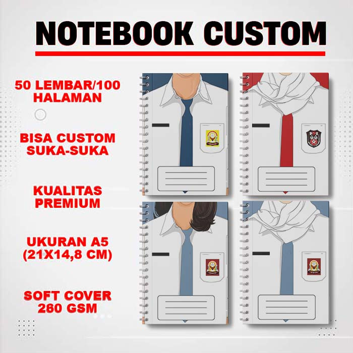 

0091 Notes custom seragam sekolah / Notebook Spiral A5 - Cover Depan / Isi 50 lembar (100 halaman)