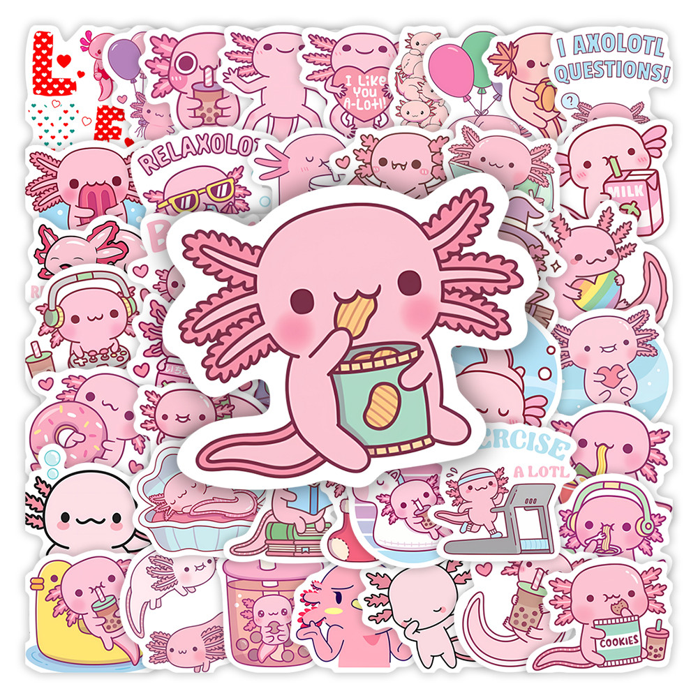 

Cute Cartoon Axolotl Stickers Kawaii DIY Kids Toys Gift Decorative Decal for Laptop Phone Scrapbook Diary Luggage Waterproof