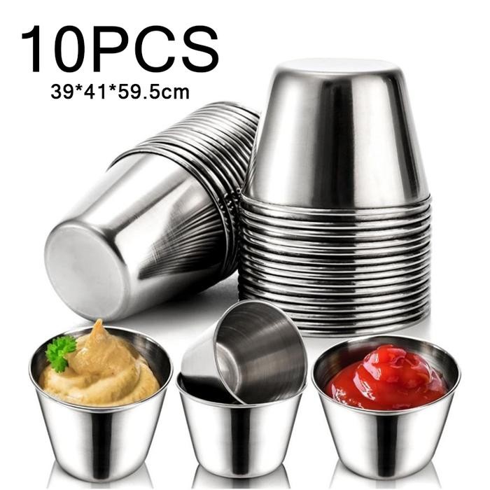 10pcs/Set Cup Saus Kecil 304 Stainless Dipping Bowl Kontainer Saus Tempat Saos Kecil 60ml Wadah Sauc