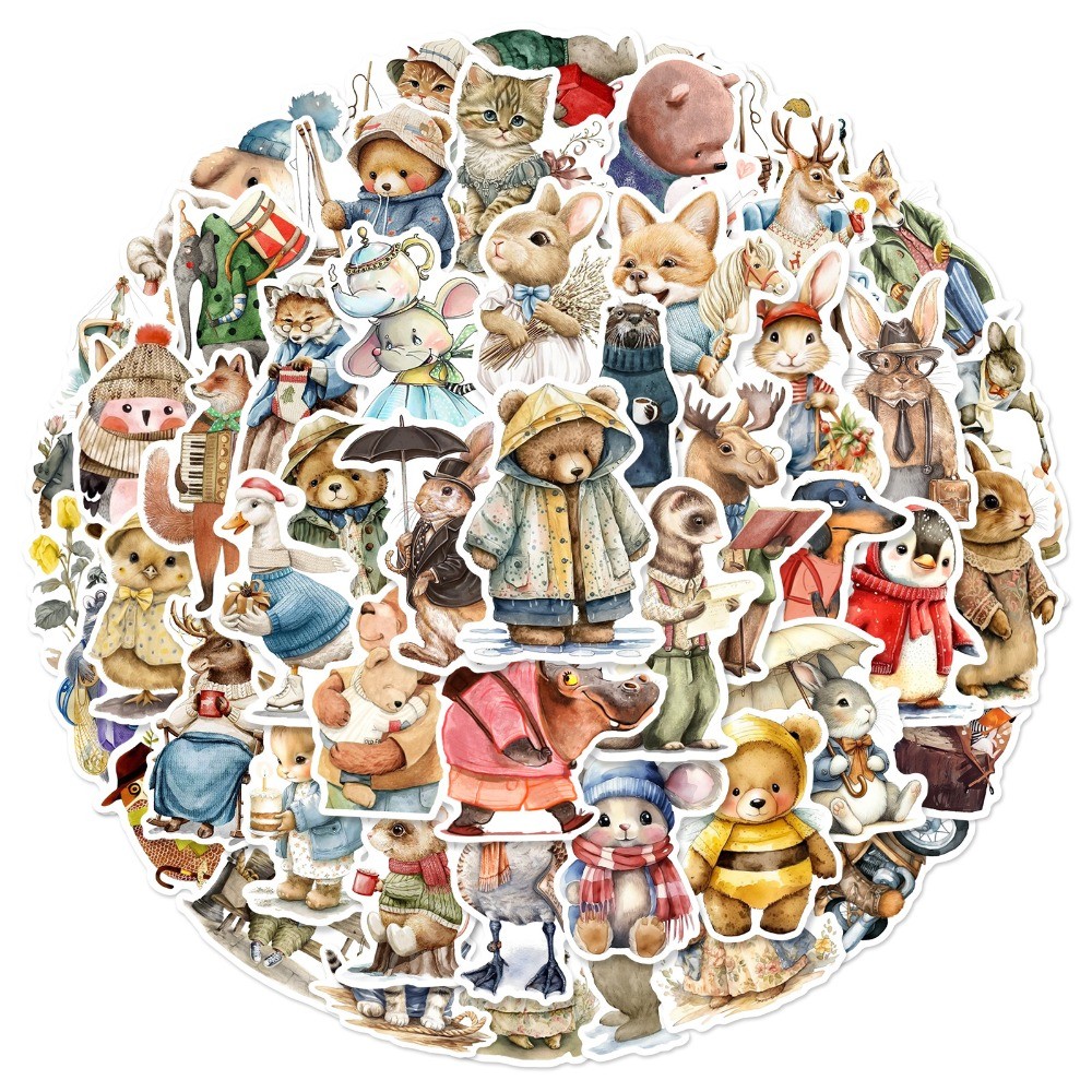 

10/25/50pcs Retro Aesthetic Animals Cartoon Stickers for Travel Luggage Notebook Guitar Laptop Phone Stationery Water Bottle