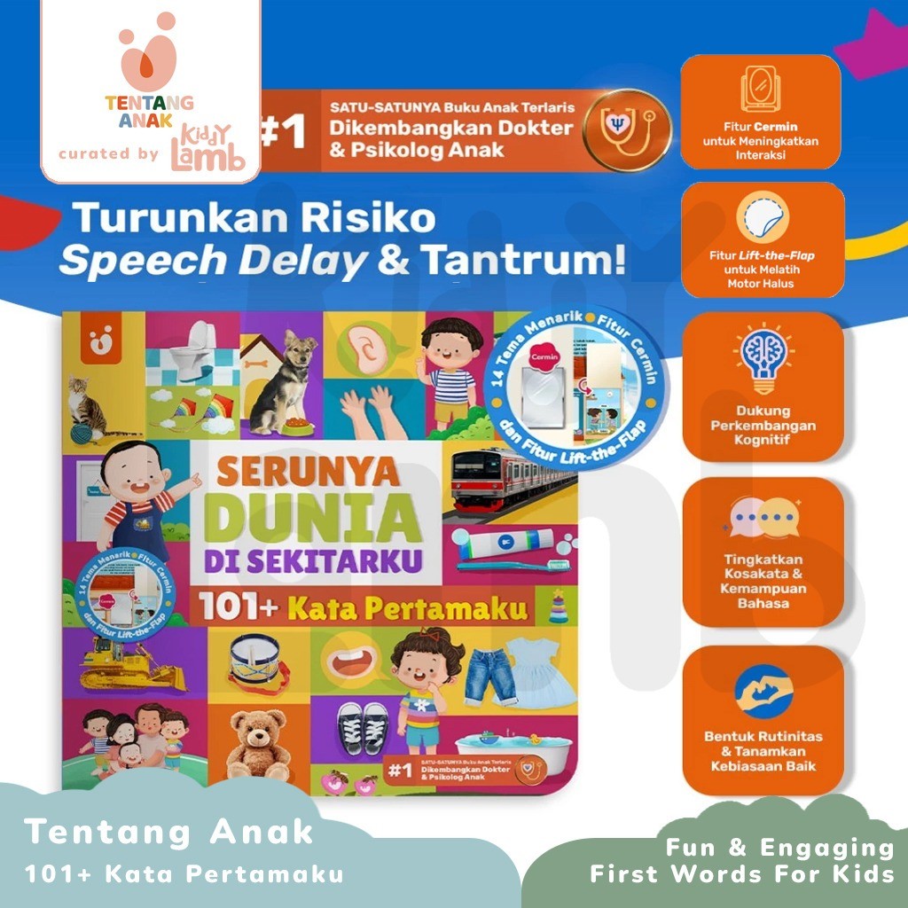 Tentang Anak 101+ Kata Pertamaku Serunya Duniaku / Lift-the-Flap & Cermin / Buku Pertama Anak Kurang