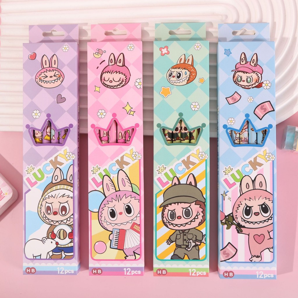 

BEST! PENSIL HB 1 LUSIN (12 PCS) MOTIF KARTUN LABUBU CUTE WARNA PASTEL / PEBNCIL LABUBU CUTE KAWAII