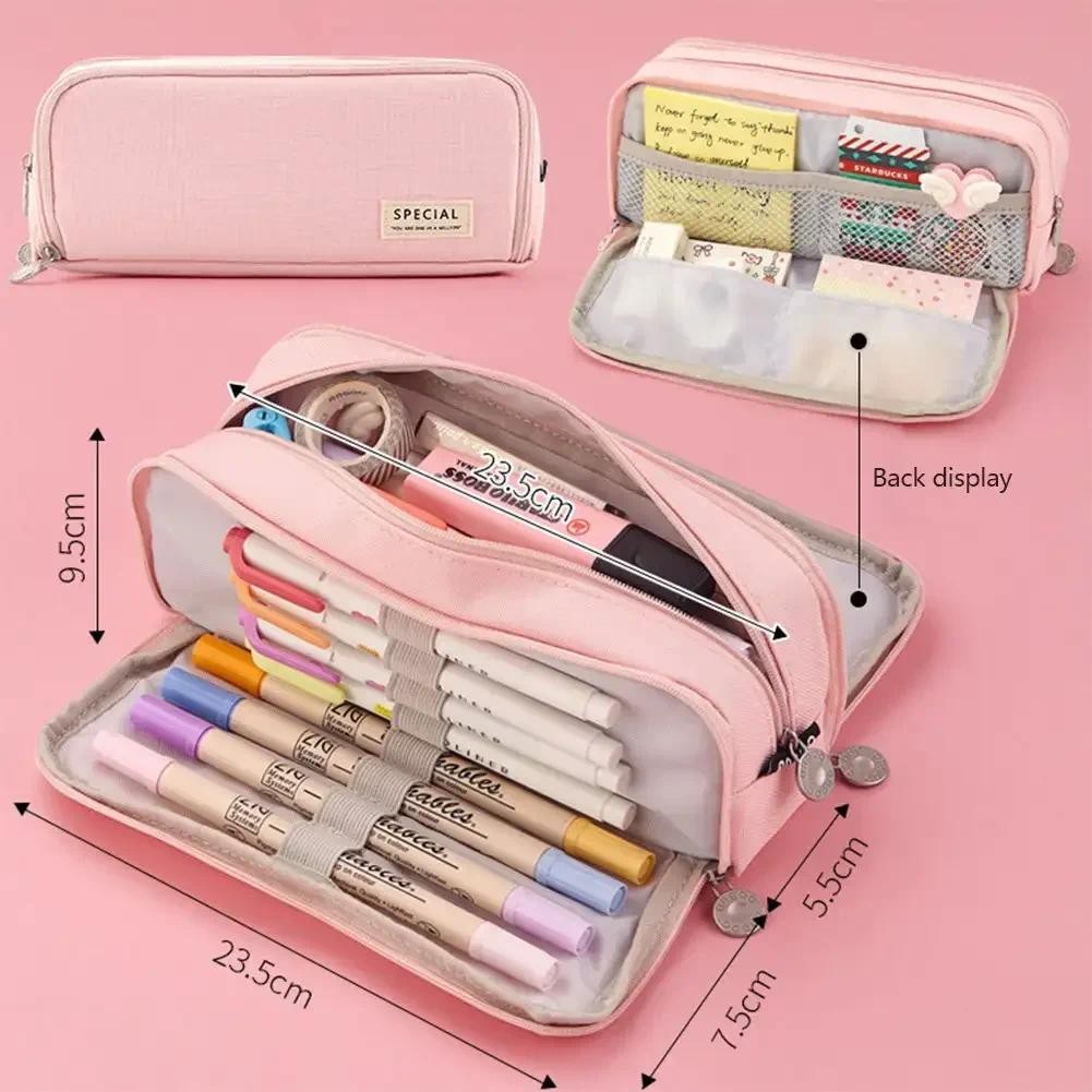

3 Compartment Pouch Double Side Opened Student Stationery Desk Organizer School Supplies Kawaii Pencil Case Large Space Storage