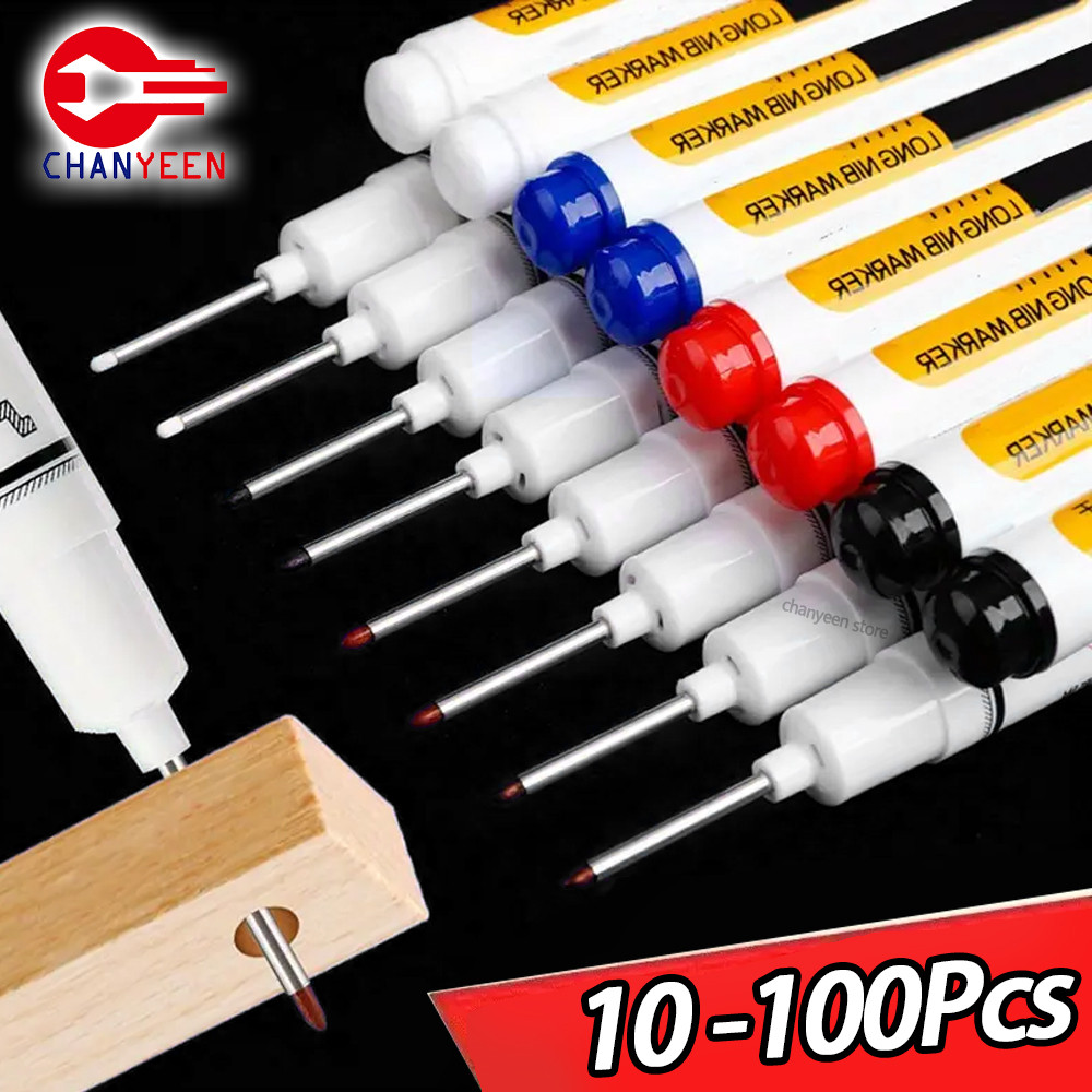 

10-100Pcs White/Red/Black/Blue/Green Waterproof 2cm Long Head Markers Deep Hole Marker Pen for Metal Carpenter Woodworking Tools