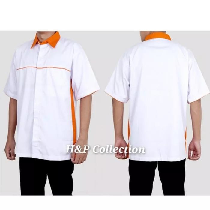 Sale KEMEJA SERAGAM KERJA ABU POLOS COMBI BIRU. - putih oren, S Terlaris