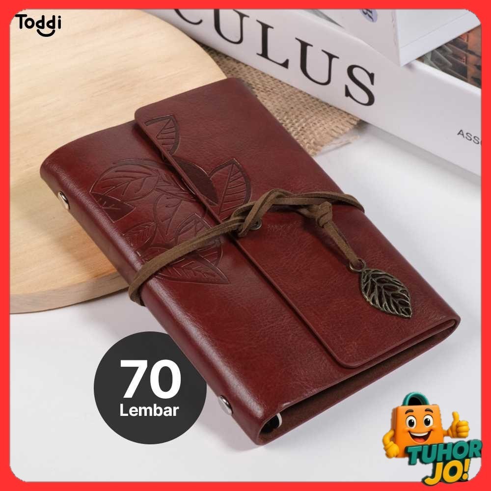 

Toddi PHANTACI Buku Catatan Binder Kulit Retro Leaf Kertas B7 - BSD666
