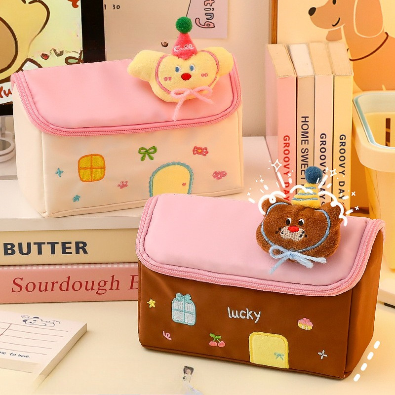 

Small House Pen Case Large Capacity Stationery Bag Tall Appearance Style Storage Bag Girl's Categorized Makeup Bag