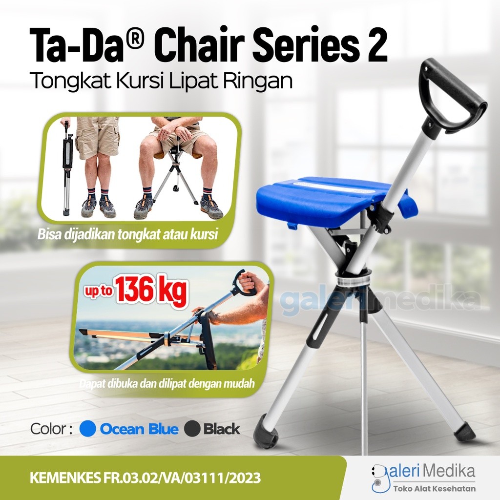 

Tongkat Kursi Lipat Ta-Da Chair Series 2 Kuat Hingga 136kg Praktis dan Mudah Dibawa