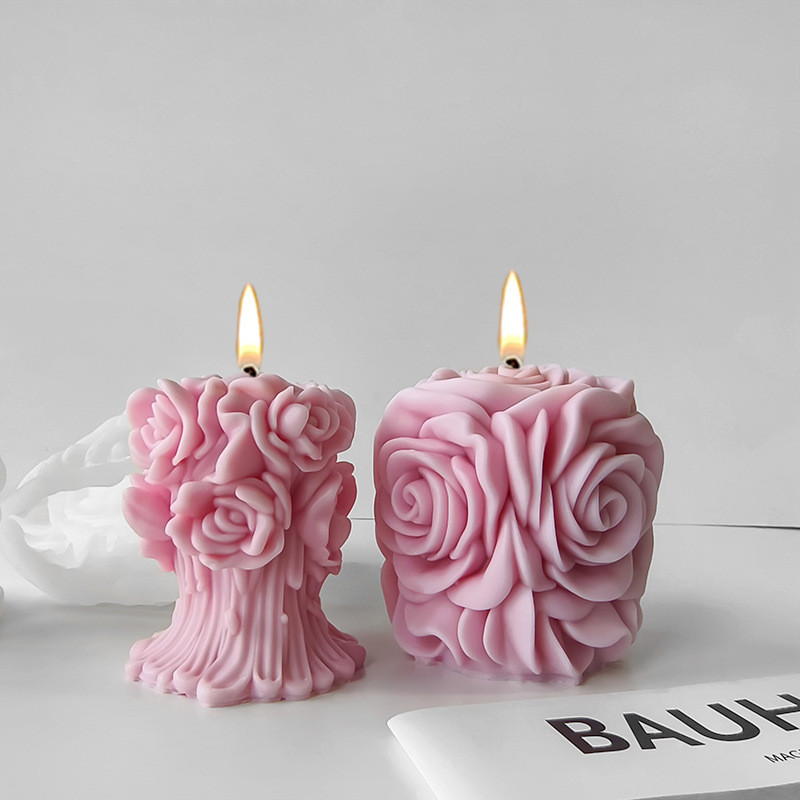 

Silicone Candle Molds DIY 3D Cylinder Carved Rose Flower Candle Soap Making Tools De Silicona Para Velas форма для свечей