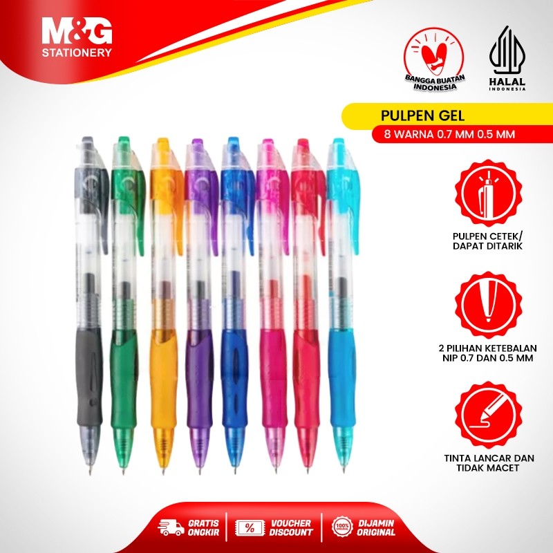 

M&G Pulpen Gel Retractable Gel Pen 8 Warna 0.7 mm Orange 3pcs