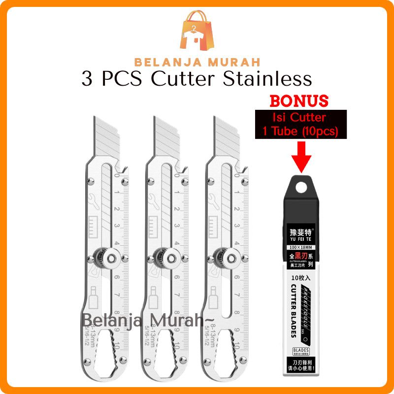 

BEM - [BUN] 3 PCS Pisau Cutter Stainless Serbaguna + 1 Tube Isi Ulang Cutter | Kater | Pisau Pemotong Serbaguna