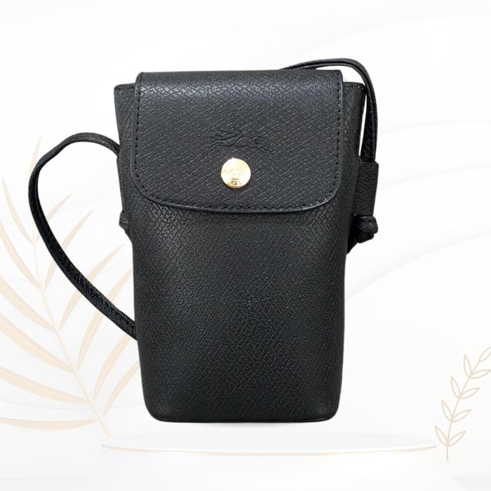 Tas Selempang wanita Lonchamp Phone Case kulit - Hitam