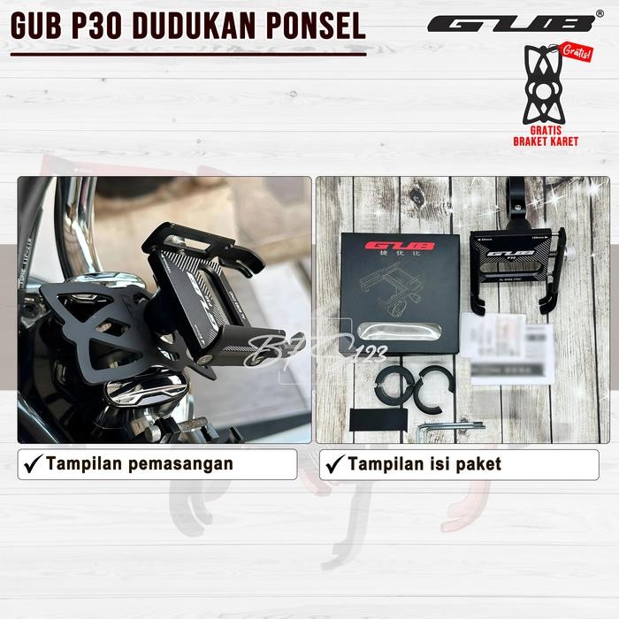 GUB P30 / GUB P30 PRO Original Holder Hp Dudukan Ponsel Aluminium Aloy - Holder GUB P30, Hitam Merah