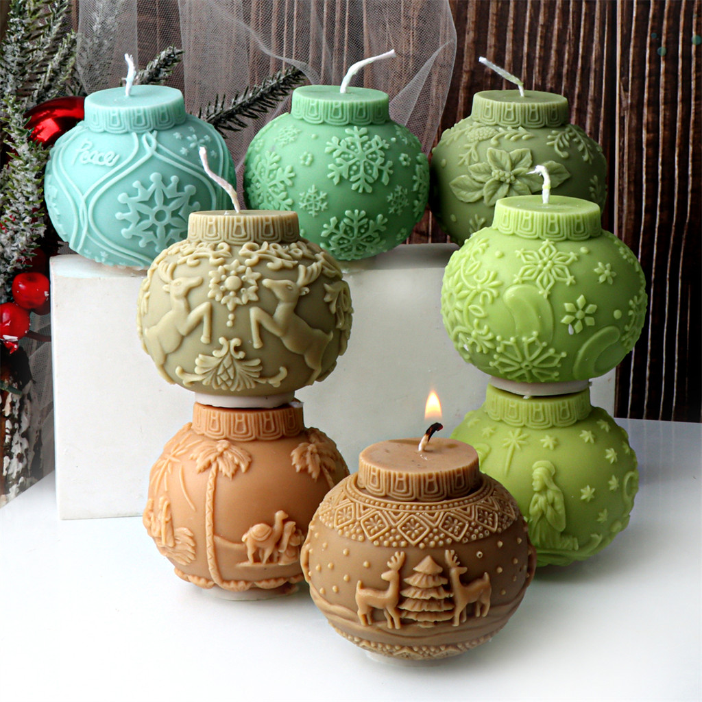 

3D Ball Candle Silicone Mold DIY Embossed Lantern Ball Scented Candle Making Mold Elk Concrete Gypsum Mold