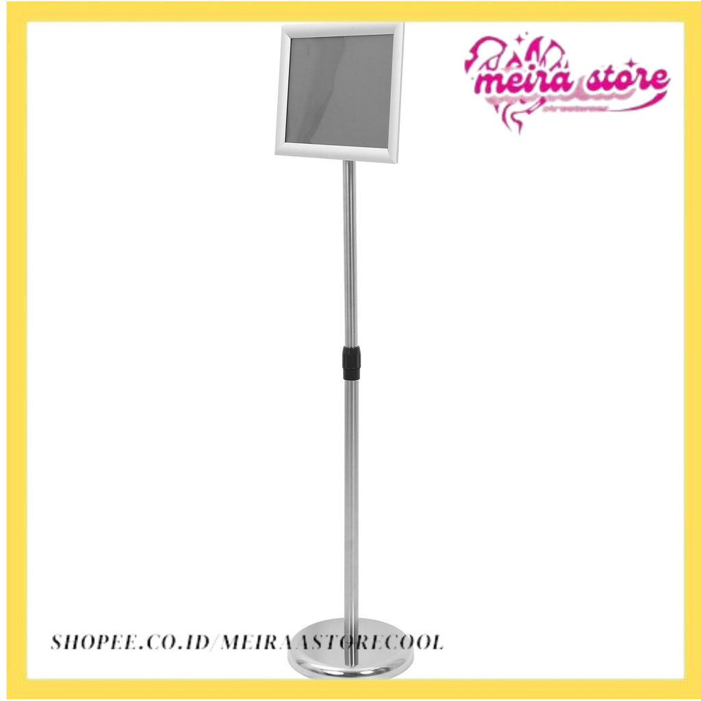 

Floor Standing Poster Display Stand A4 Silver Stainless Steel Sign Holder for Retailer Sturdy Portable Easy Install