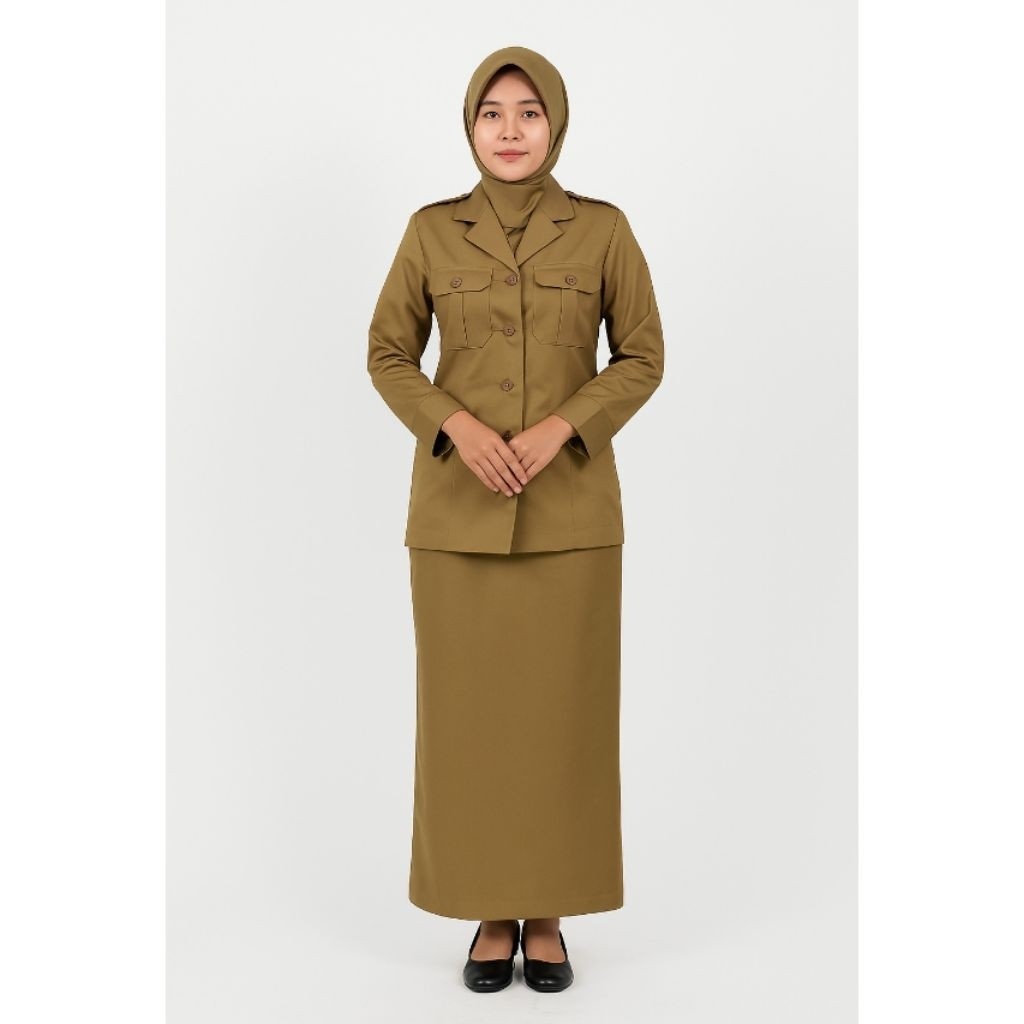 PROMO Seragam PNS Wanita Warna Pemda Tua Ukuran S-6L – Model Kantong Dada, Baju ASN Pemda Dinas