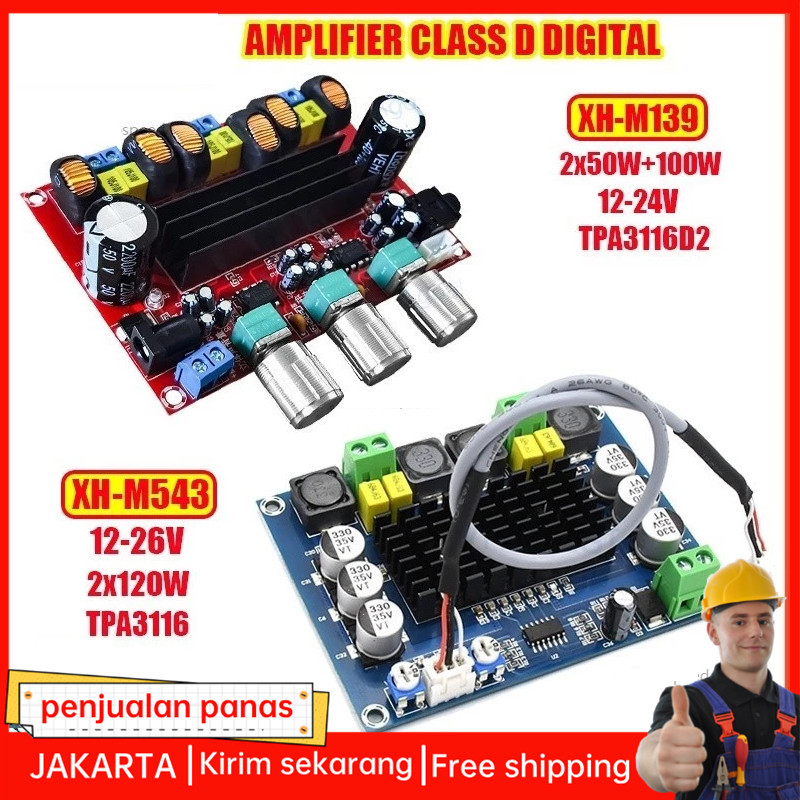H-M139/M543 Kit Power Amplifier Class D TPA3116D2 2x50W+100W Stereo Subwoofer XH-M139