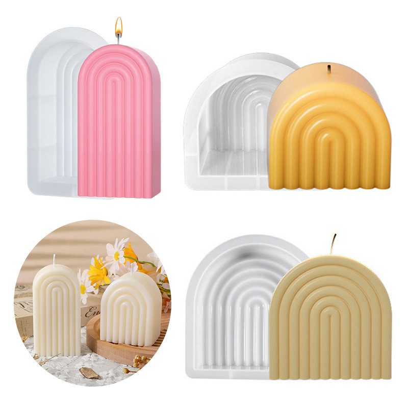 

1pc Rainbow Arch Candle Silicone Mold Geometric U-Shaped Striped Abstract Aroma Candle Plaster Resin Mould Soap Tray Home Decor