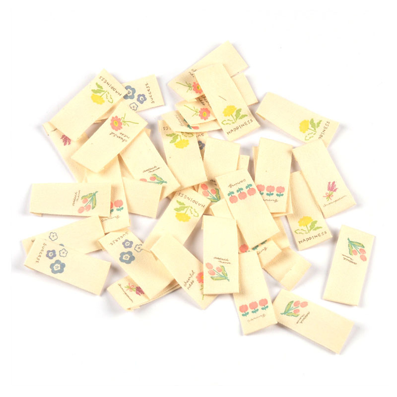 

50pcs 16*38mm Mixed Flower Pattern Handmade Cotton Woven Label For Clothing Labels Cartoon Shoes Bags Garment Tags