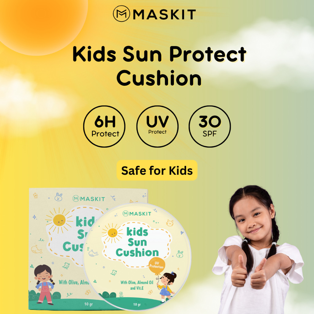 Kids Cushion Sun Protect | Bedak Cushion Anak UV Protection SPF Natural Maskit