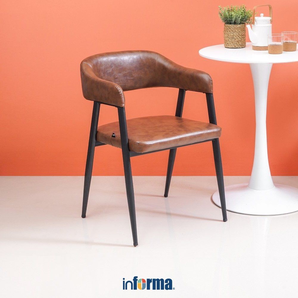 Informa Maury Kursi Berlengan Kulit - Cokelat Arm Chair Cafe Restaurant Chair Kursi Serbaguna Bangku