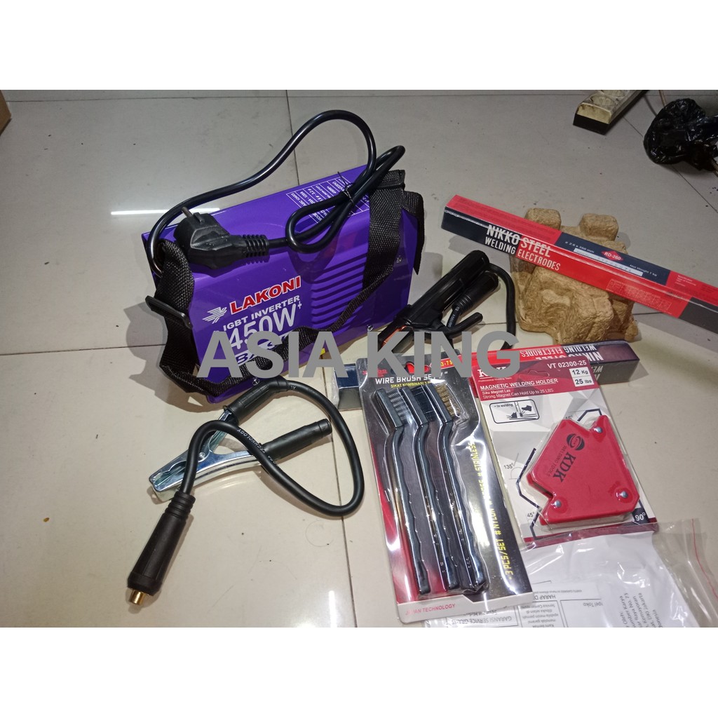Paket ( 4  ) Item - Lakoni Mesin Las + Nikko Kawat Las 2.0 + Kenes Sikat Kawat + Siku Magnet 3 In ZX