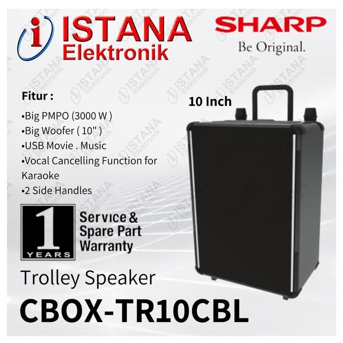 SHARP TROLLEY SPEAKER AKTIF PRO SERIES 10 INCH CBOX-TR10CBL