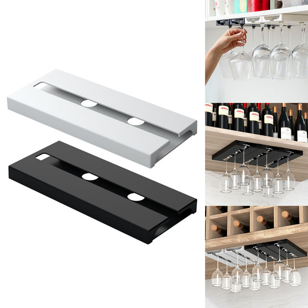 Rak Gelas Wine - hitam/putih, Rak Gelas Wine Gantung inversi kreatif gunakan perekat dan lem bebas p