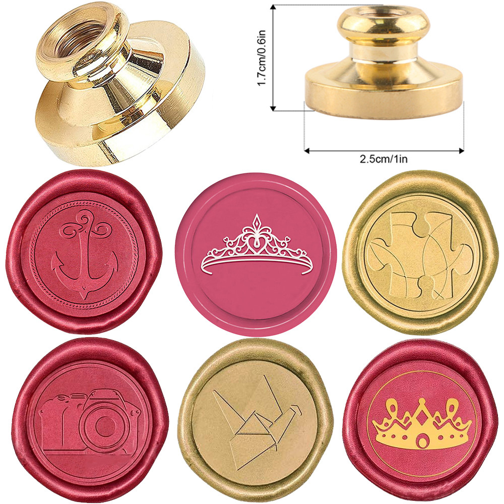 

Crown Camera Puzzle Crane Anchor Mixed Seal Wax Stamps 25mm Removable Brass Head for DIY Scrapbook Envelope Craft Greeting Cards