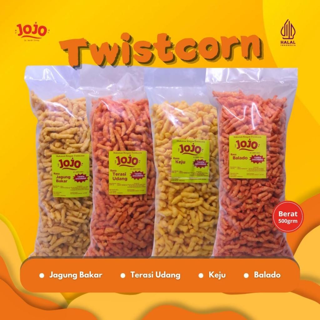

2 BUNGKUS x500gram TWISTCORN SNACK JAGUNG 4 RASA ( jagung bakar, balado, keju manis dan udang trasi ) @500g