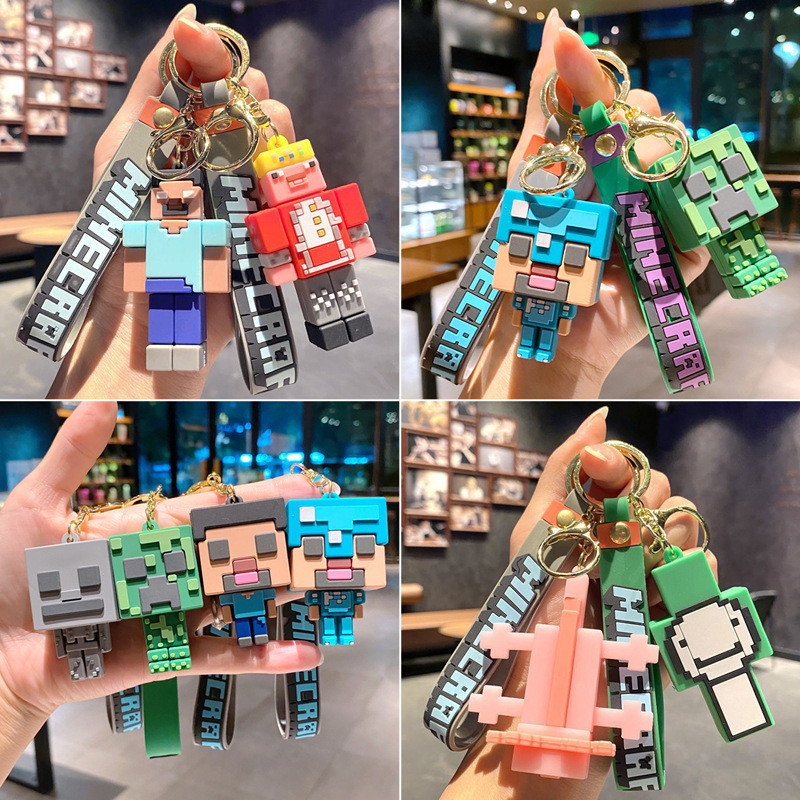 Minecrafts Figure Model Toys Pixel Keychain My World Cartoon Creeper Doll Silicone Pendant Keyring C