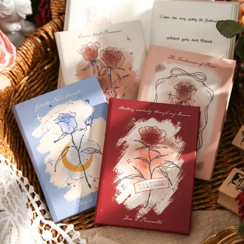 

A7 Size Mini Notebook For Student Retro Aesthetic Rose Red Series Scrapbook Journal Mini Portable Blank Inside Page Notepad