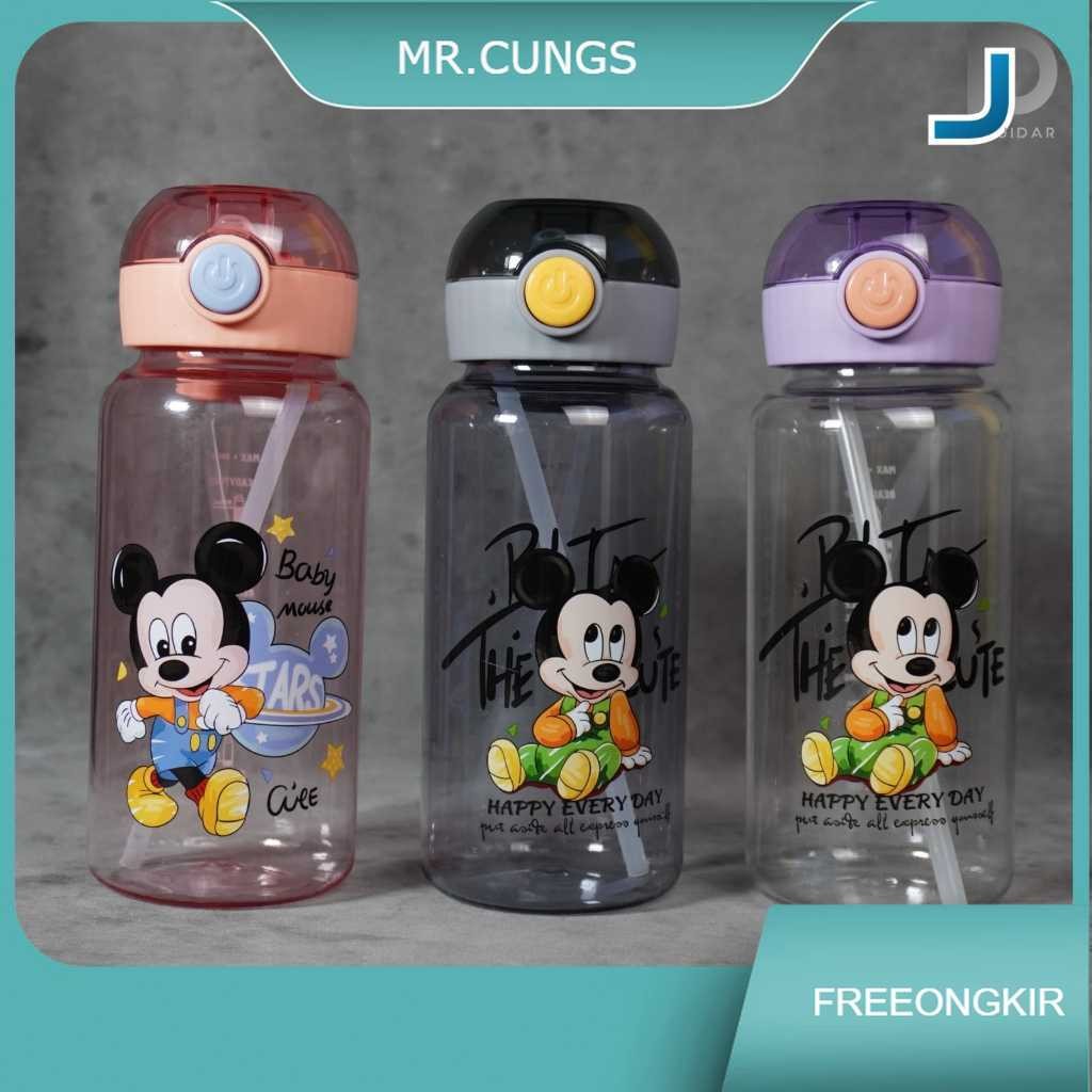 botol minum anak karakter model sedotan tempat minum dengan pegangan dan tutup tombol
