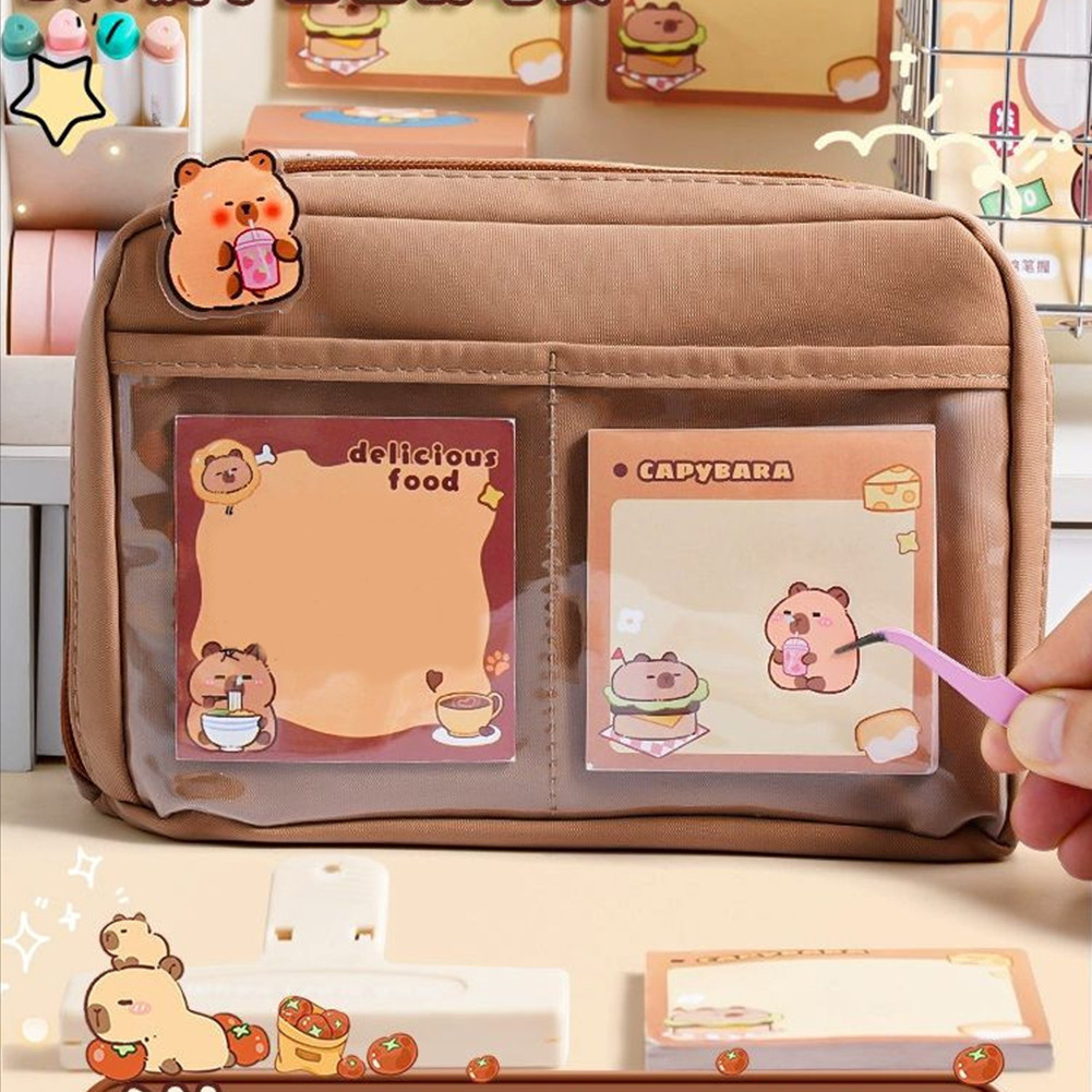 

Cartoon Animal Stationery Suit with 12 Compartments Capybara Stationery Bag Clips/Pen/Plush Pendants for Primary School Students