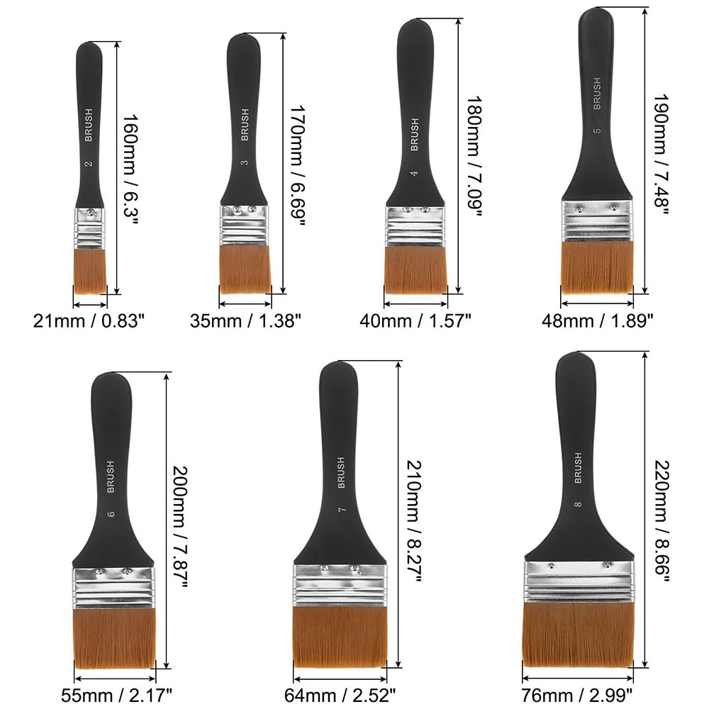 

Set of 7 Synthetic Flat Paint Brushes - Soft Nylon Brush Set for Acrylic, Oil, Watercolor, Canvas Painting - Artist's Craft