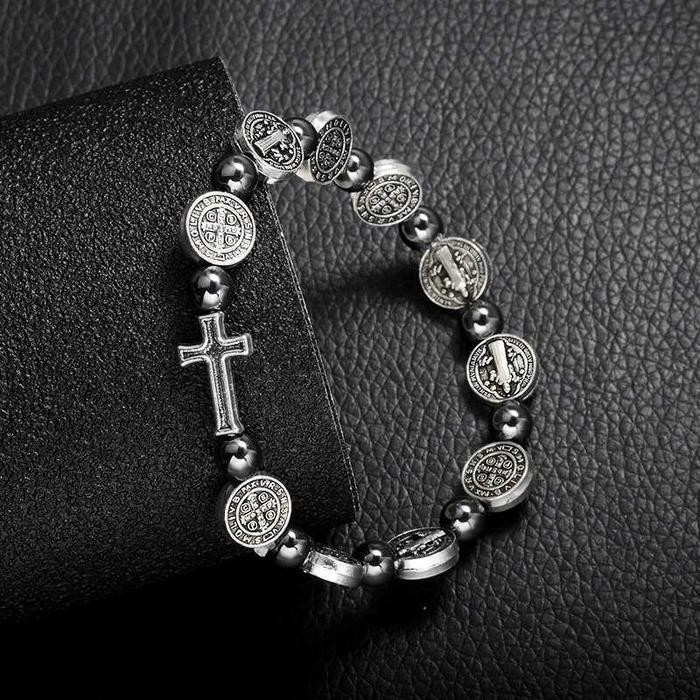 Gelang Batu Medali St.Benedictus Hematite / Kalung Rosario - Batu Hematite pp
