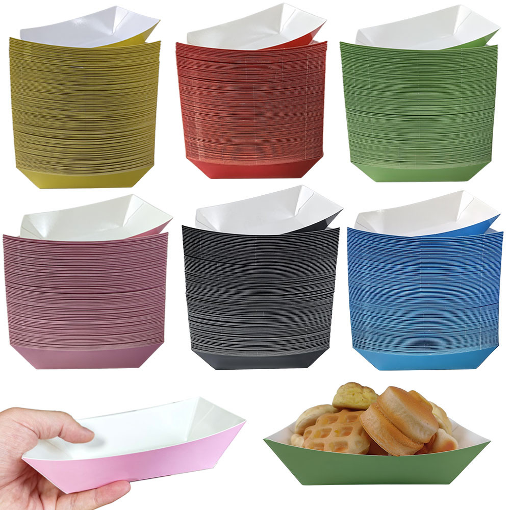 

10-50pcs Colorful Paper Food Boat Trays Disposable Paper Boats Containers Colored Kraft Food Serving Tray Boats Birthday Wedding