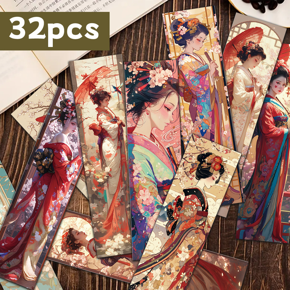 

32pcs, Japanese geisha bookmark, back-to-school season, Christmas, Halloween, suitable for teachers, readers, birthday gifts.